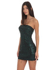 Strapless Green Sequin Fringe Dress in Black