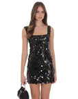 Lucy in the Sky Circle Sequin Square Neck Dress in Black