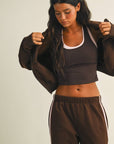 Side Stripe Cropped Zip Up Hoodie
