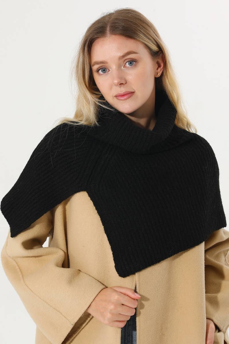 Ribbed Knit Turtleneck Shoulder Wrap Neck Warmer