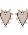 Pearl Studded Pink Tortoise Valentines Heart Earrings