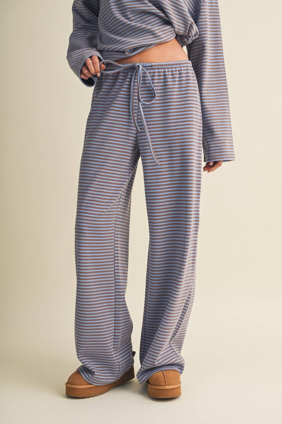 Striped Cotton Knit Wide Leg Pants