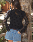 Viviana Floral Flocked Mesh Long Sleeve Top