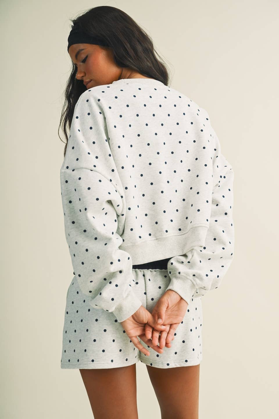Amour Polka Dot Print Crewneck Crop Sweatshirt