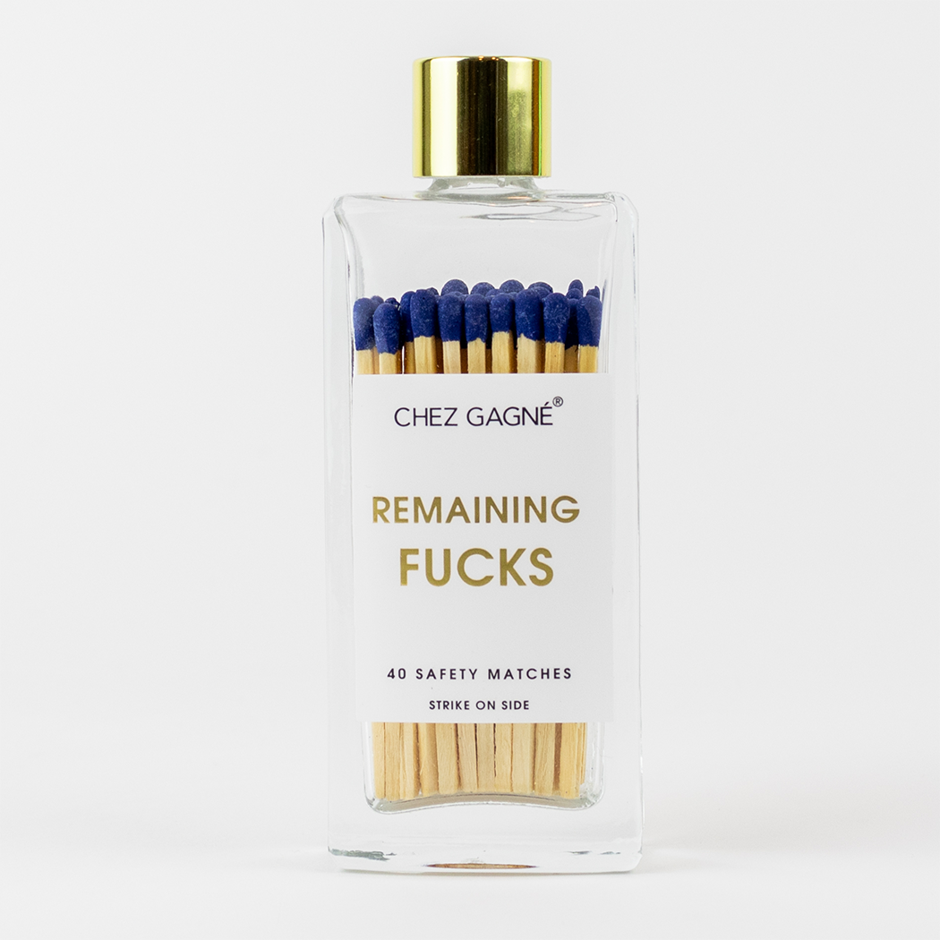Remaining Fucks - Glass Bottle Matches, Navy, Funny Gift