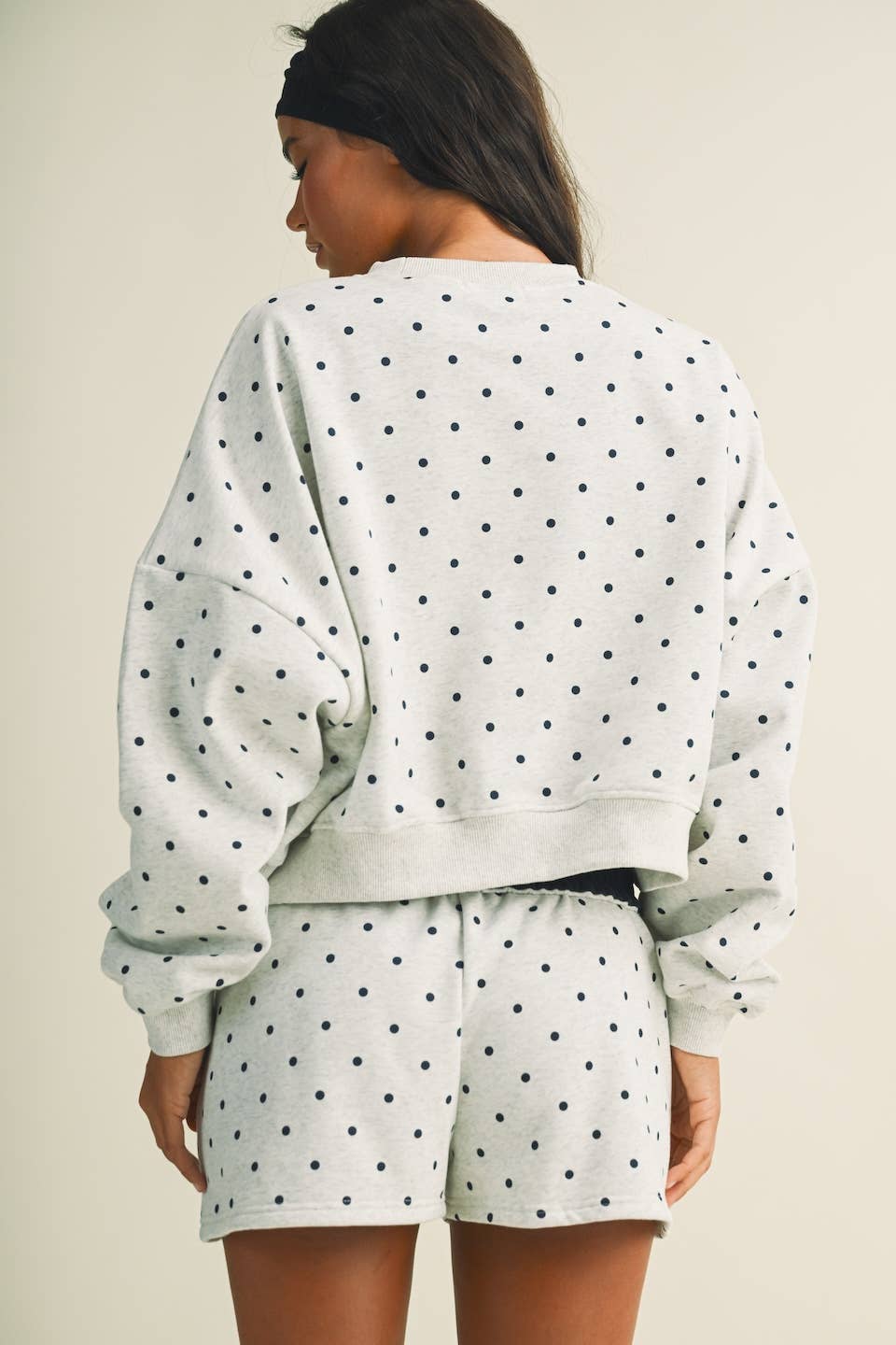Amour Polka Dot Print Crewneck Crop Sweatshirt
