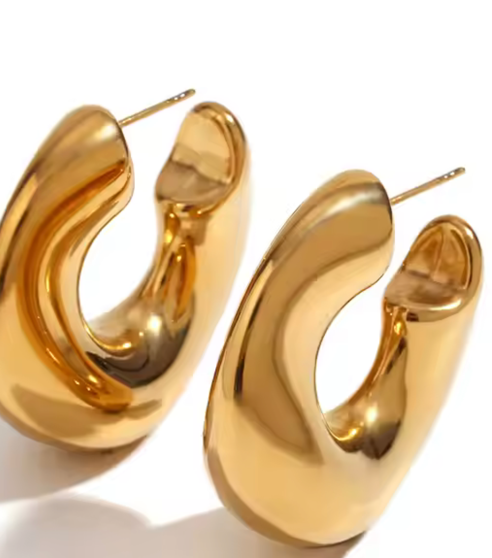 Wave-Puffy Hoop- Steel Earrings- 14K gold or Silver