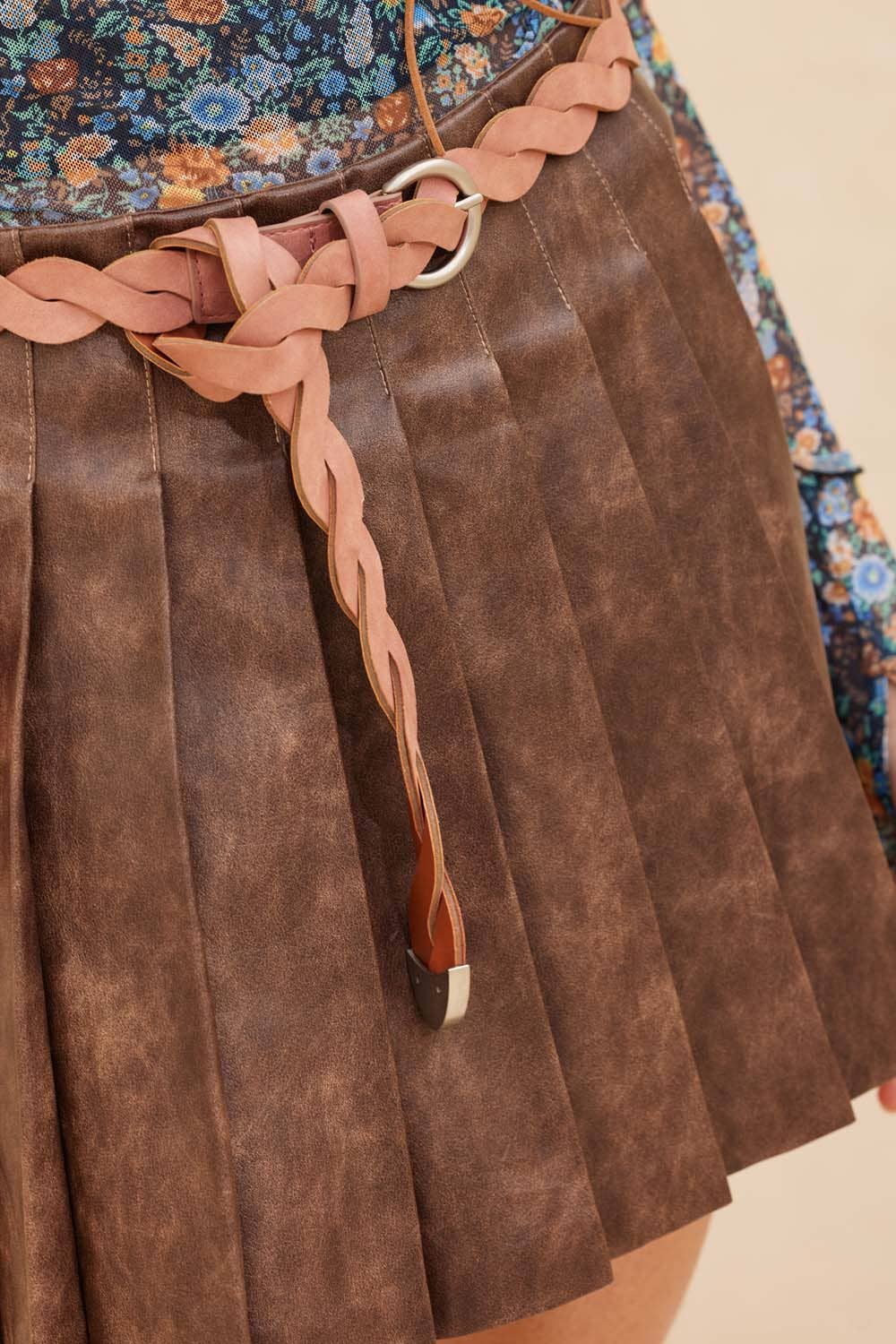 Mona Pleated Leather Skirt