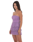Lucy in the Sky Shimmer Pleated Ruffle Dress in Purple