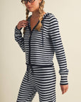 Striped Relaxed Zip Up Knit Sweater Hoodie