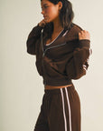 Side Stripe Cropped Zip Up Hoodie
