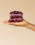 Ruched Lace Scrunchies 5pc Set - Cherry Lacquer & Dusty Pink