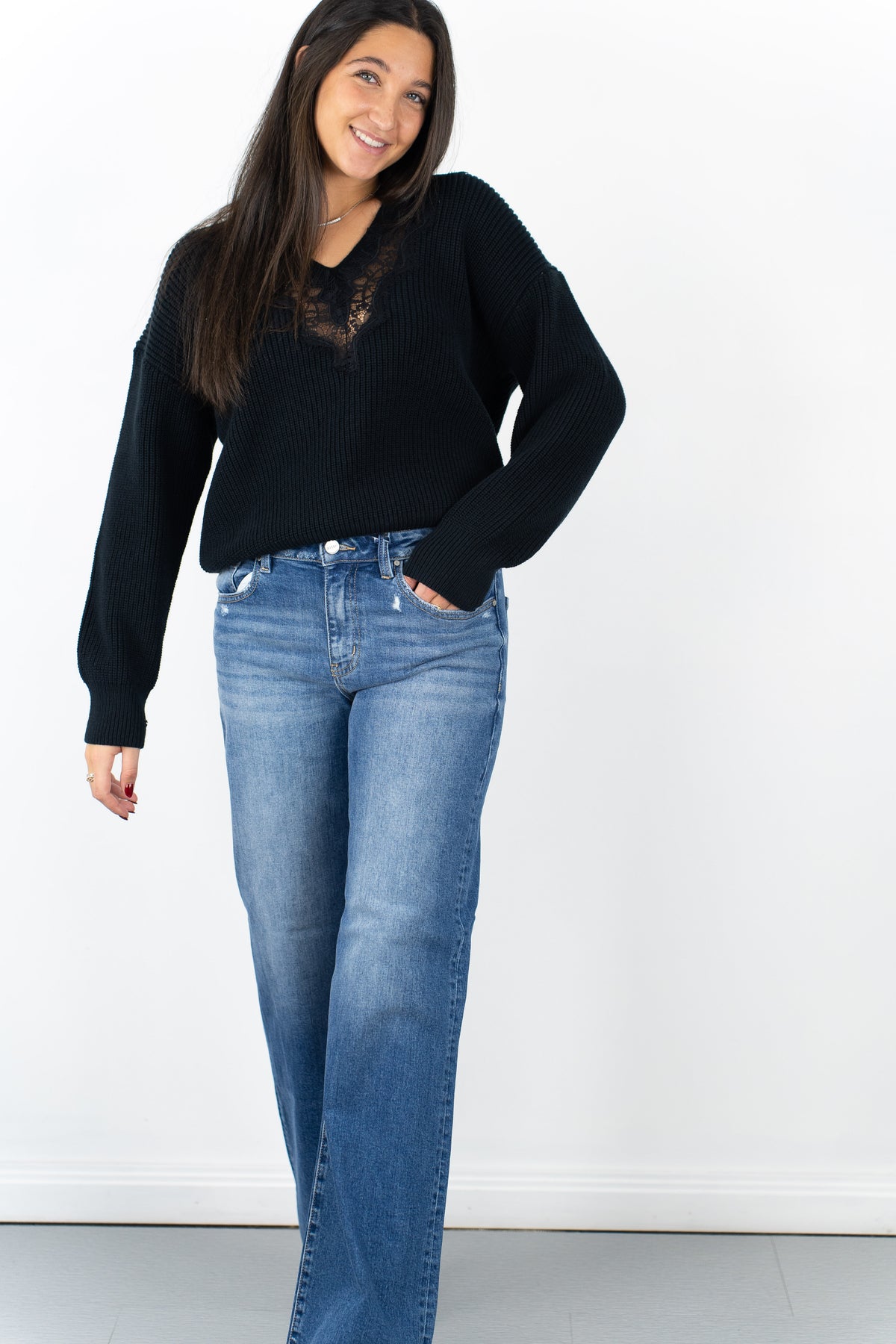 Pistola Chiara Lace Sweater - Black, model photo