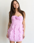 Lucy in the Sky Chiffon Rosette Ruffle Dress in Pink
