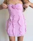 Lucy in the Sky Chiffon Rosette Ruffle Dress in Pink