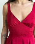 Lucy in the Sky Floral Jacquard Tie Dress in Maroon