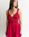 Lucy in the Sky Floral Jacquard Tie Dress in Maroon