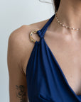Lucy in the Sky Embellished Cowl Neck Dress in Navy