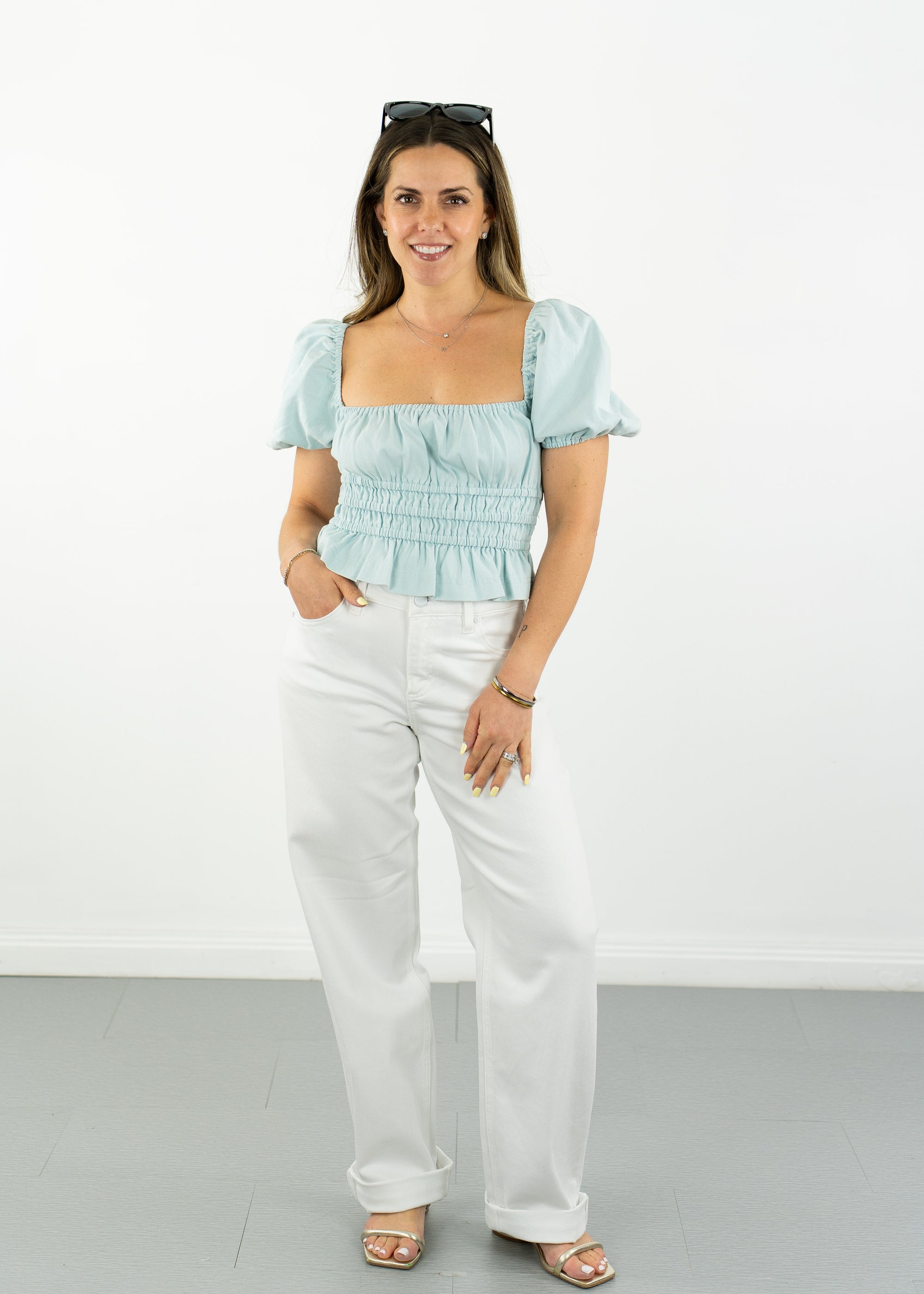 Talia Puff Sleeve Top- Blue