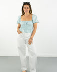 Talia Puff Sleeve Top- Blue