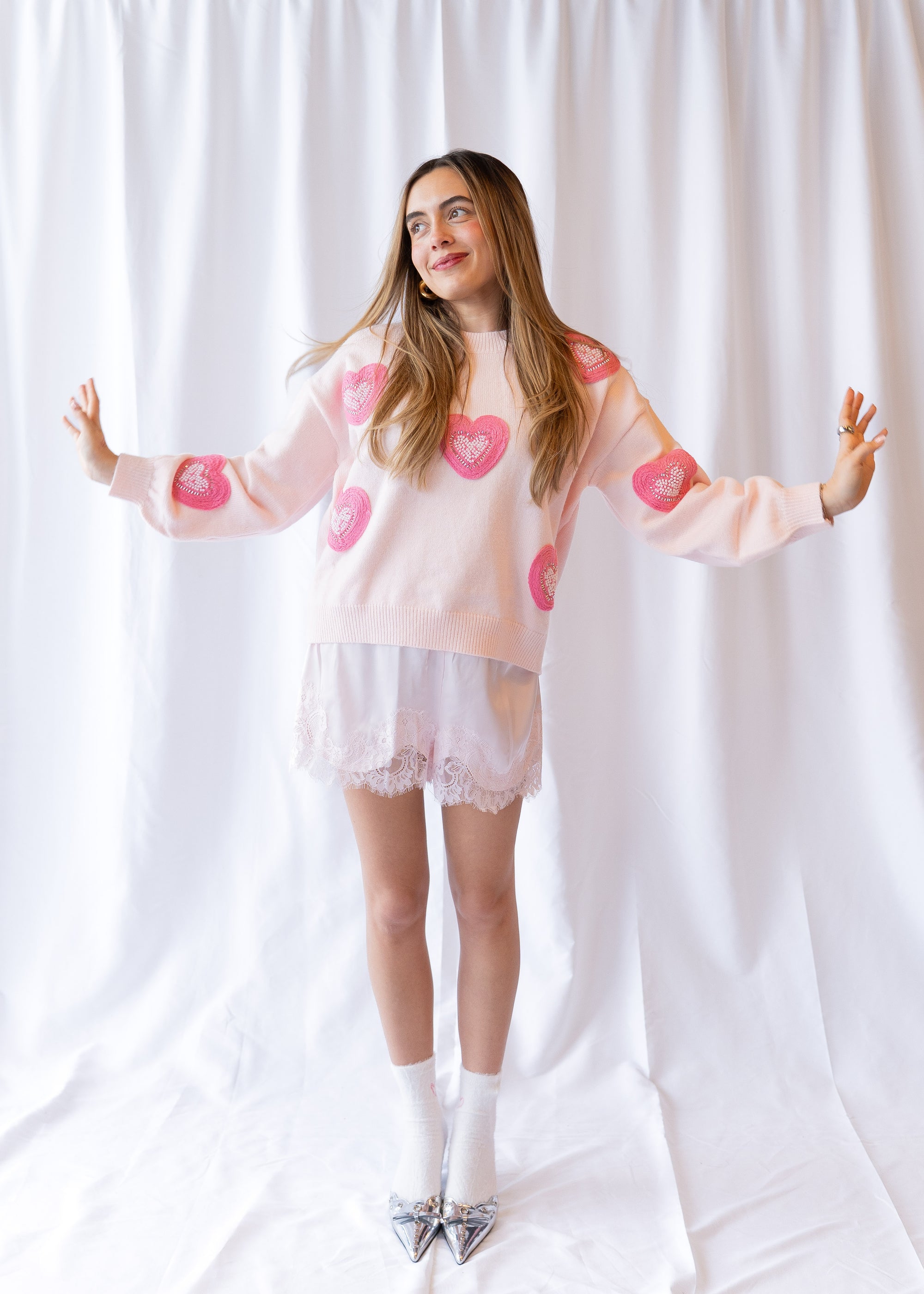 Lux Embroidered Heart Sweater Top