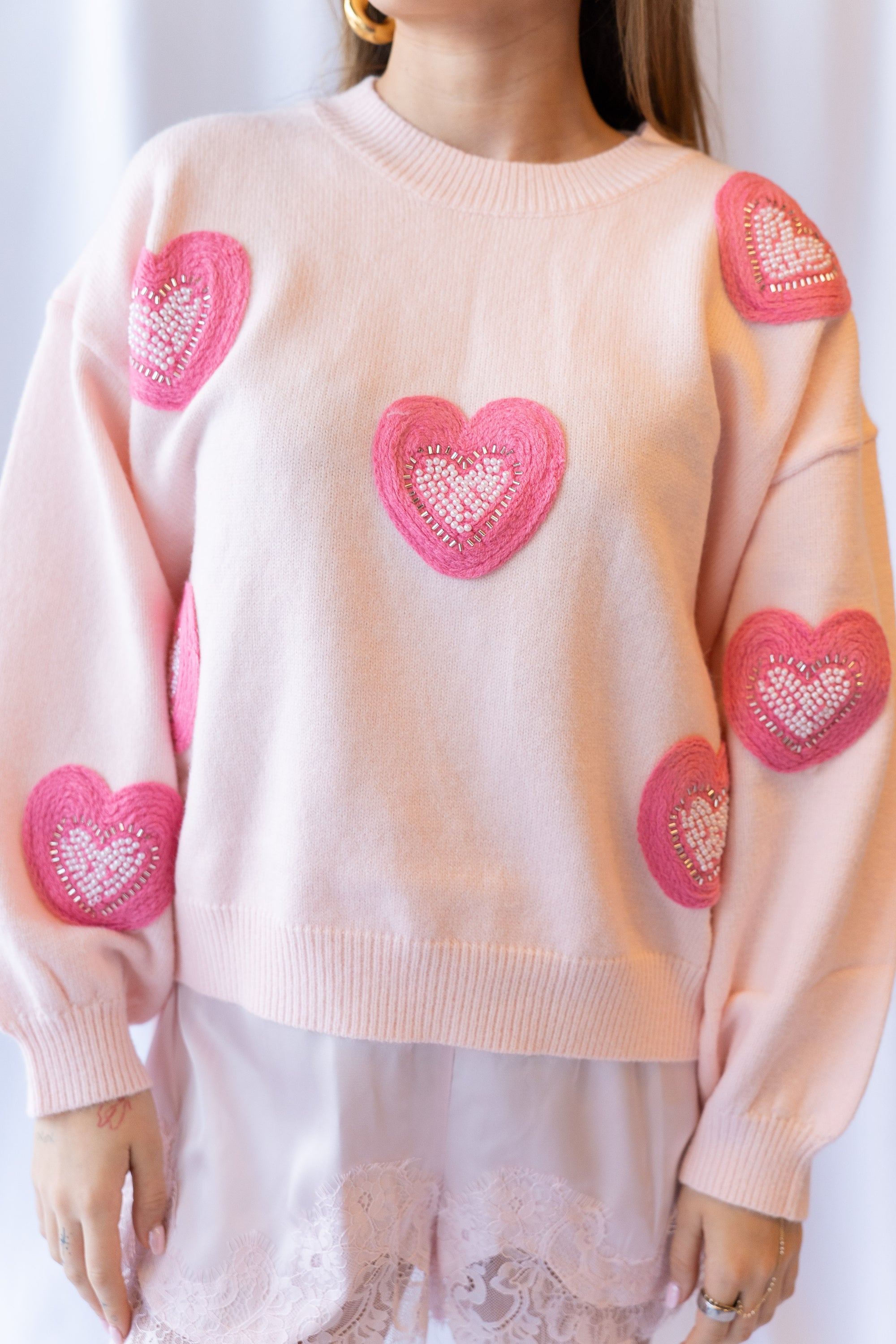 Lux Embroidered Heart Sweater Top
