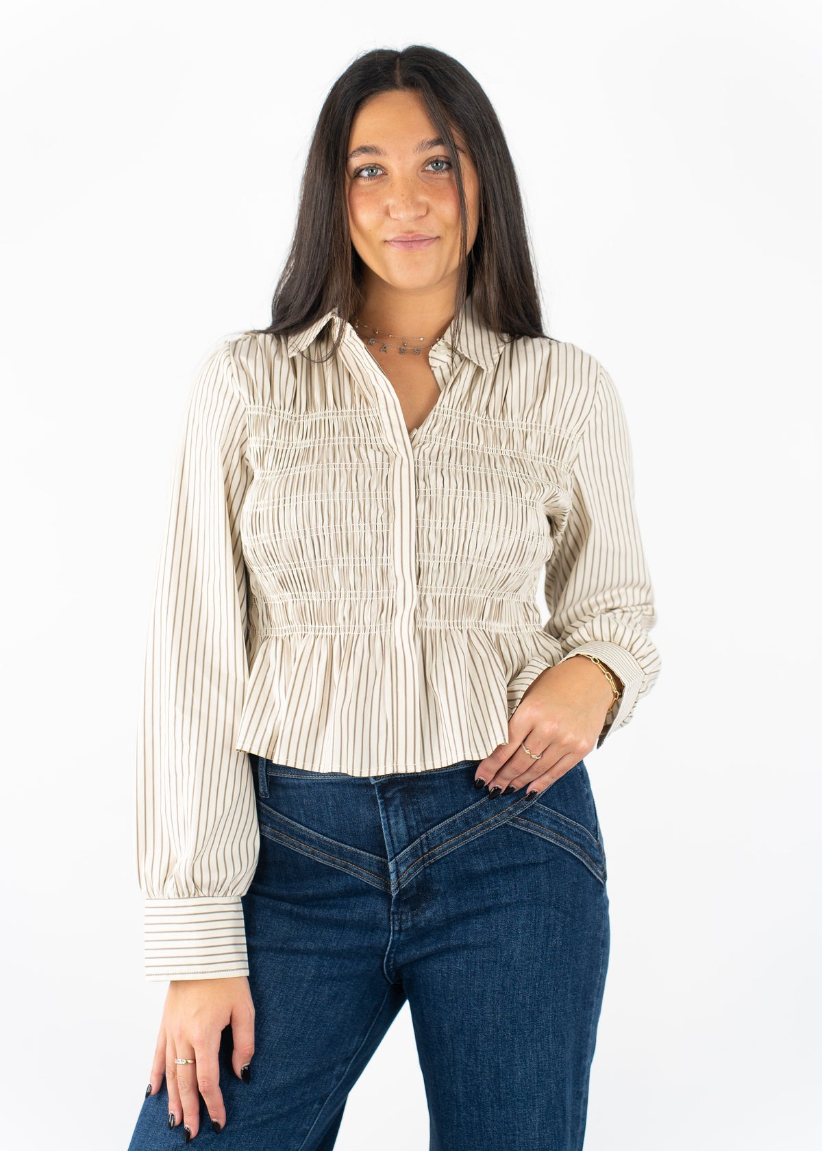 Nomi Smocked Peplum Shirt