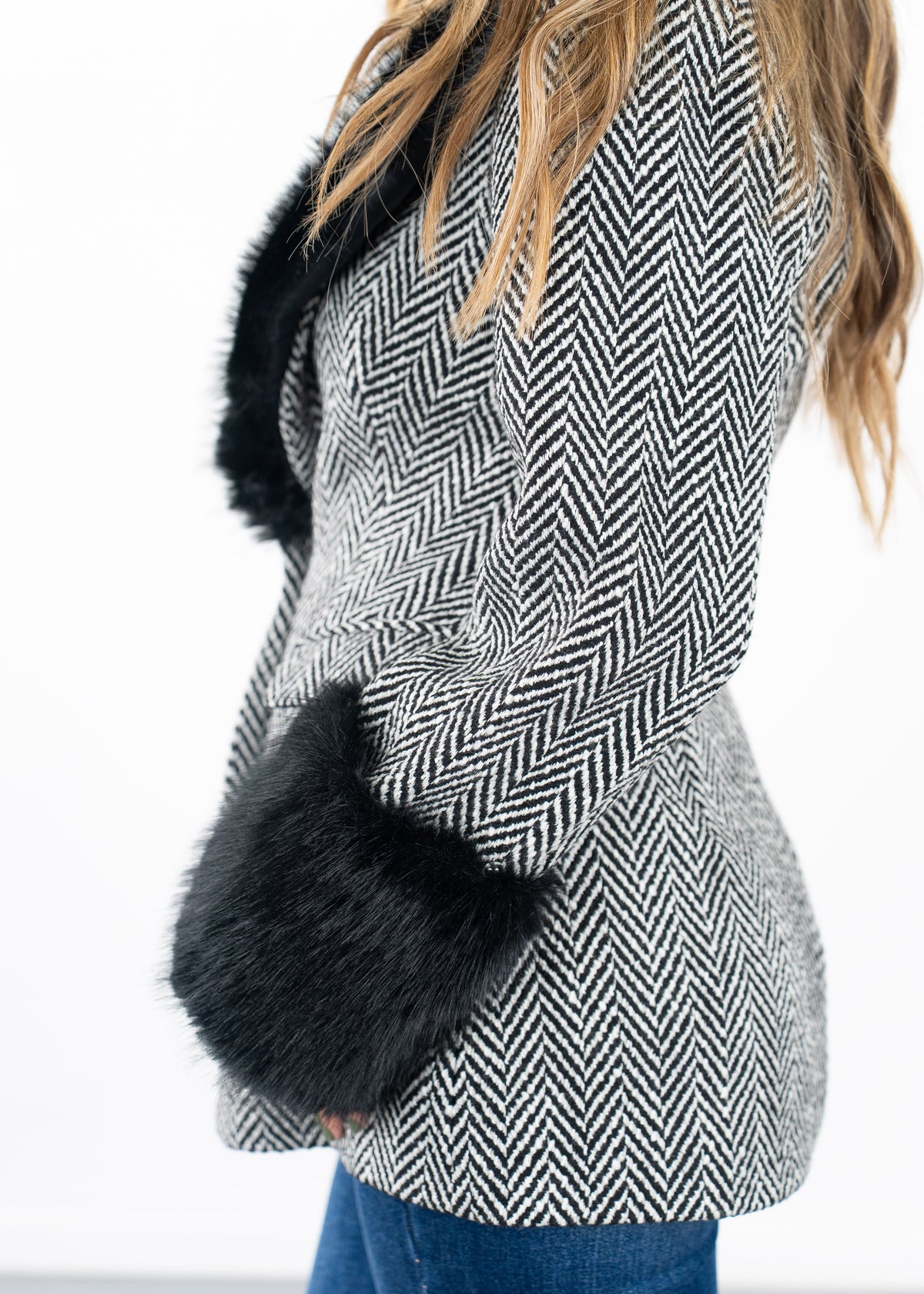 Suiting Houndstooth Faux Fur Blazer