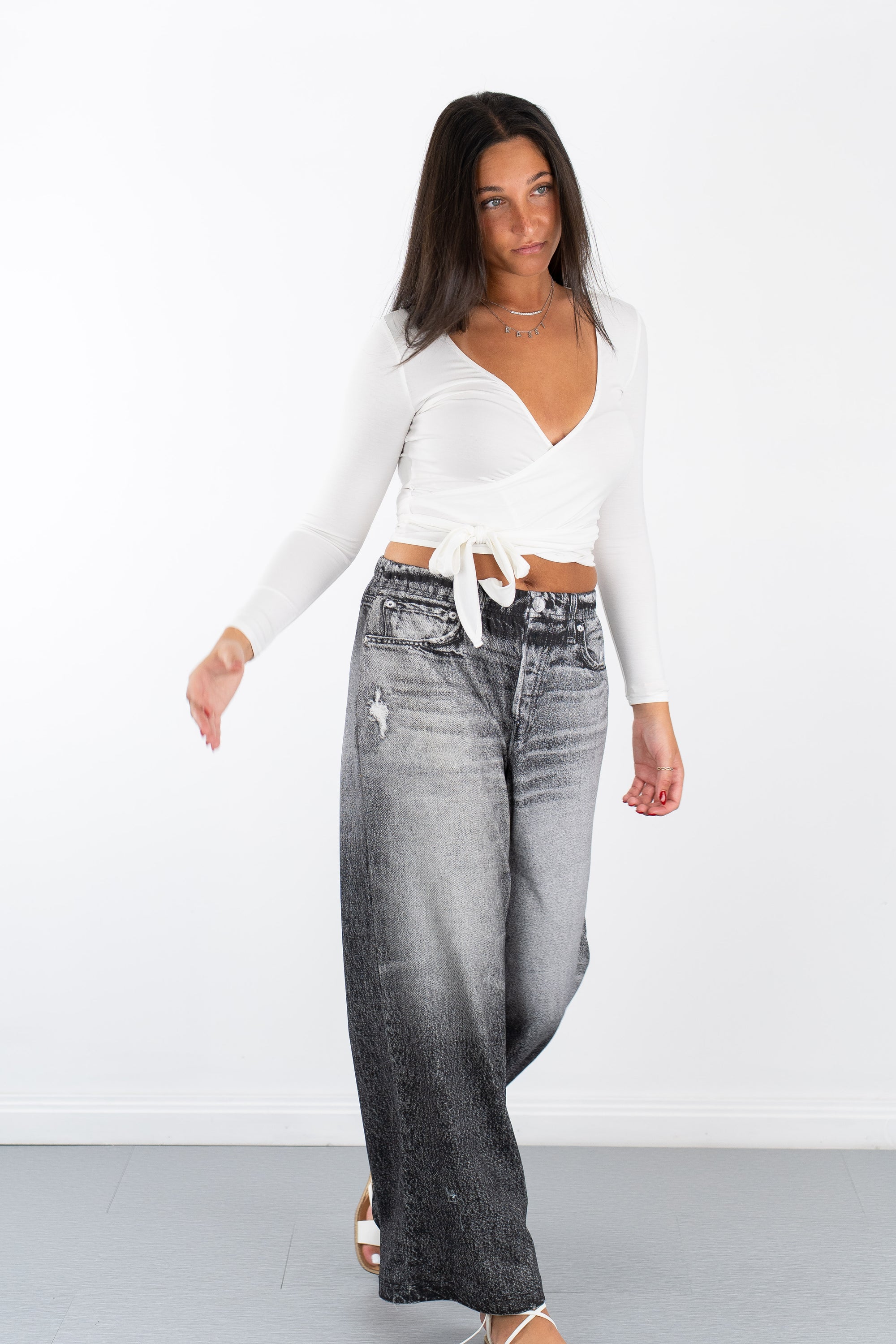 Ainsley Denim Terry Pants- Black