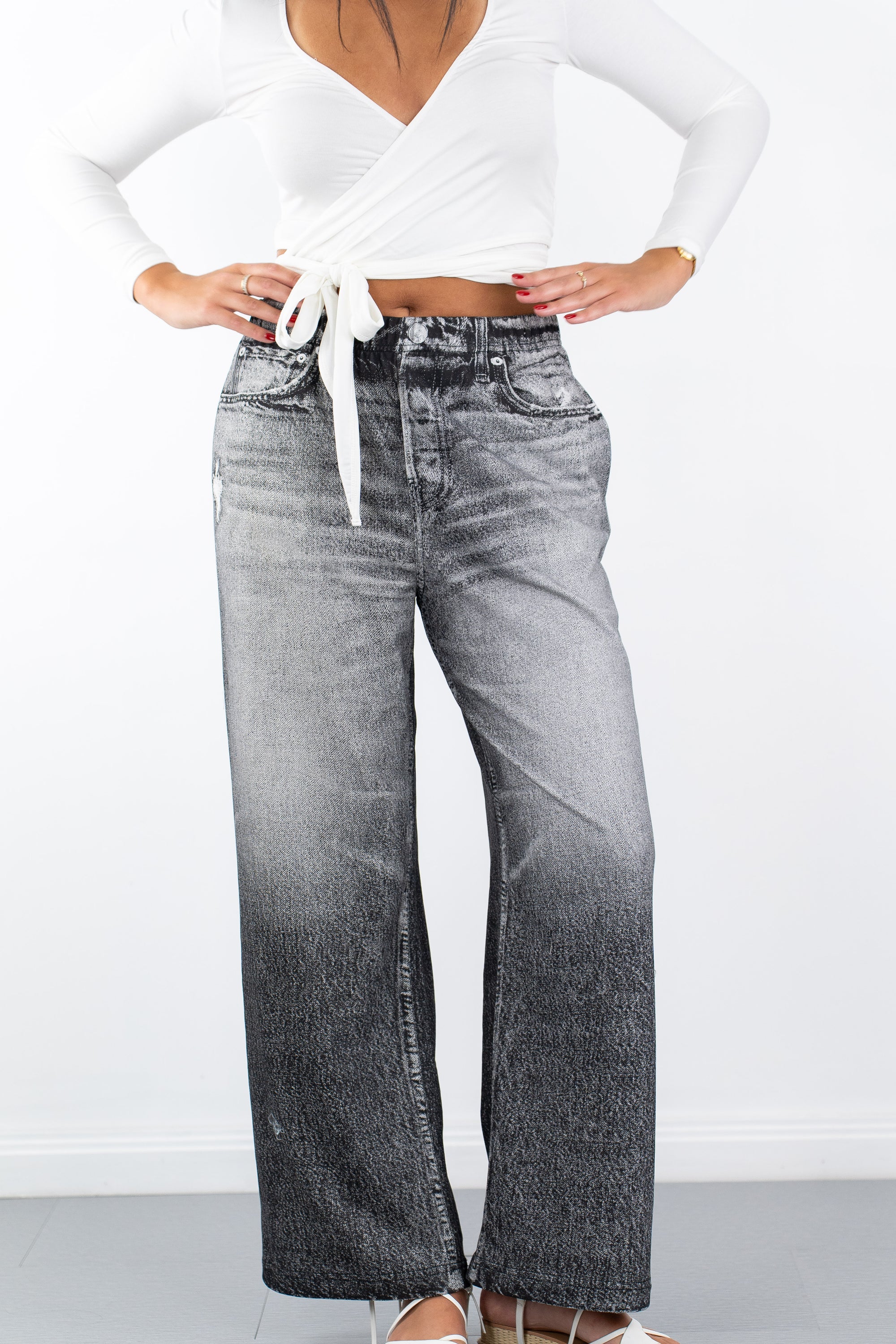 Ainsley Denim Terry Pants- Black