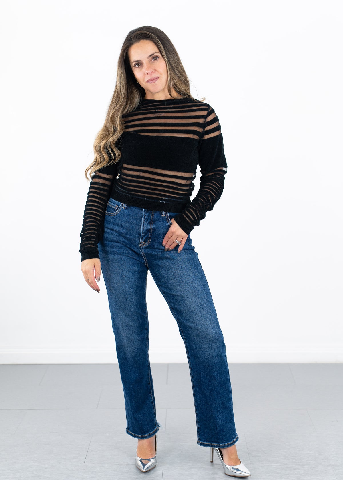 Knit Stripe Sheer Top