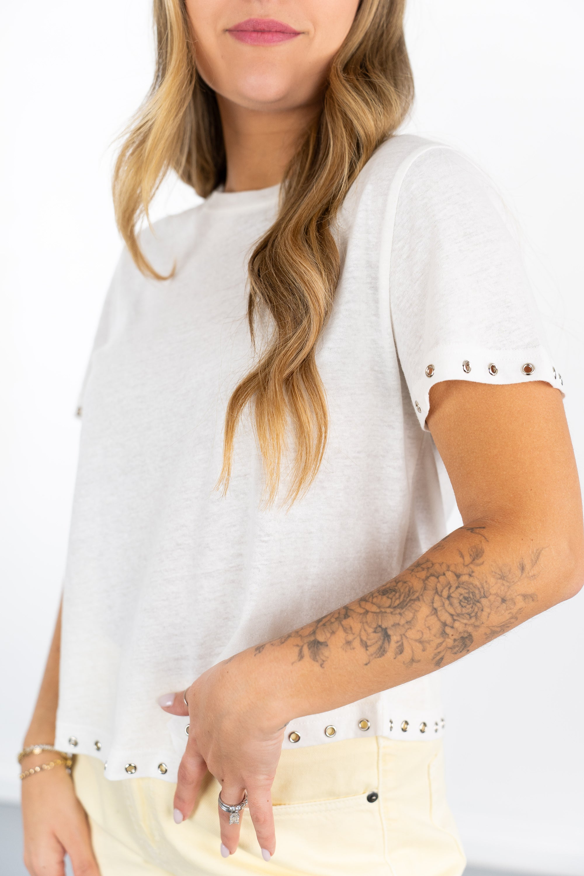 Zoey Rivet Top- Ivory