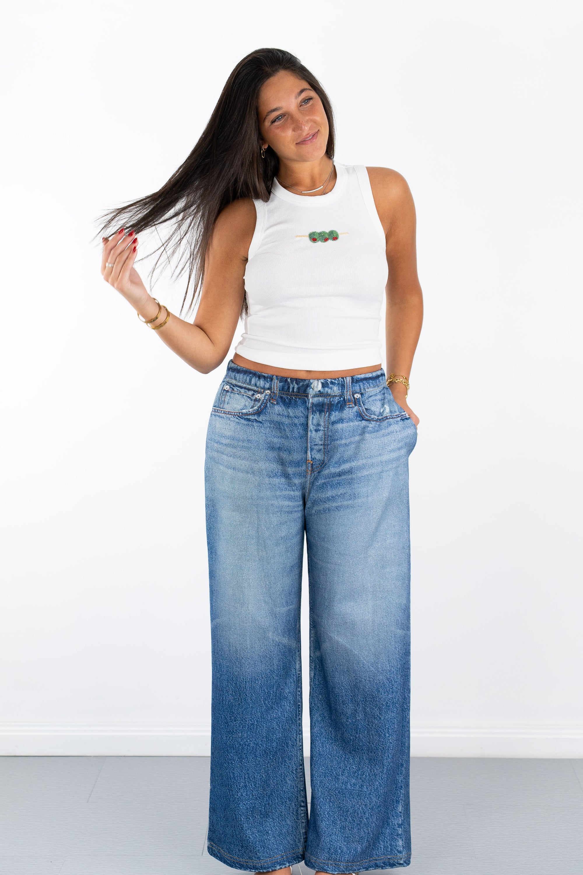 Ainsley Denim Terry Pants- Blue Denim