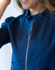 Madison Ruffled Puff Sleeve Jacket- Navy