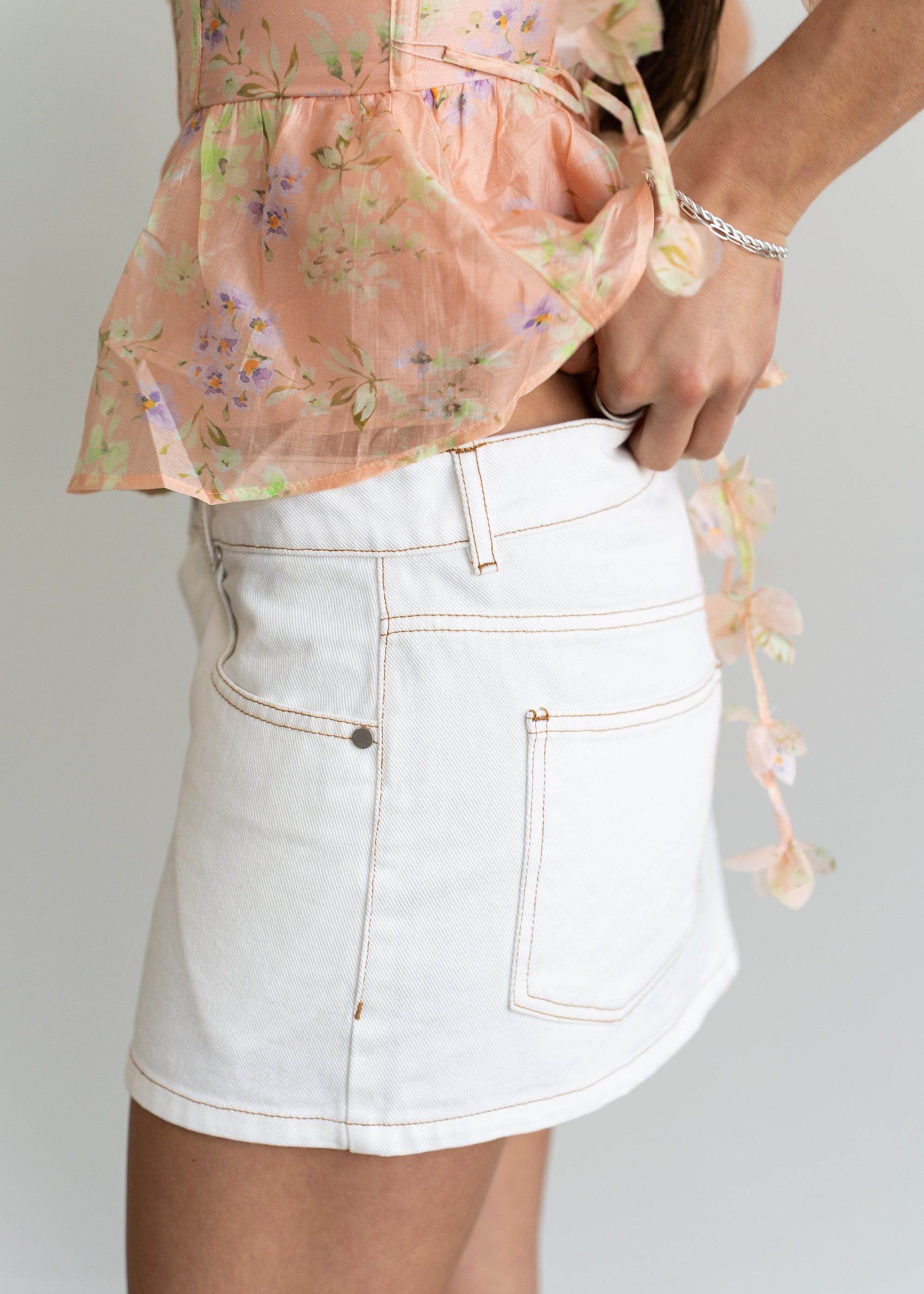 Gina Denim Mini Skirt- White