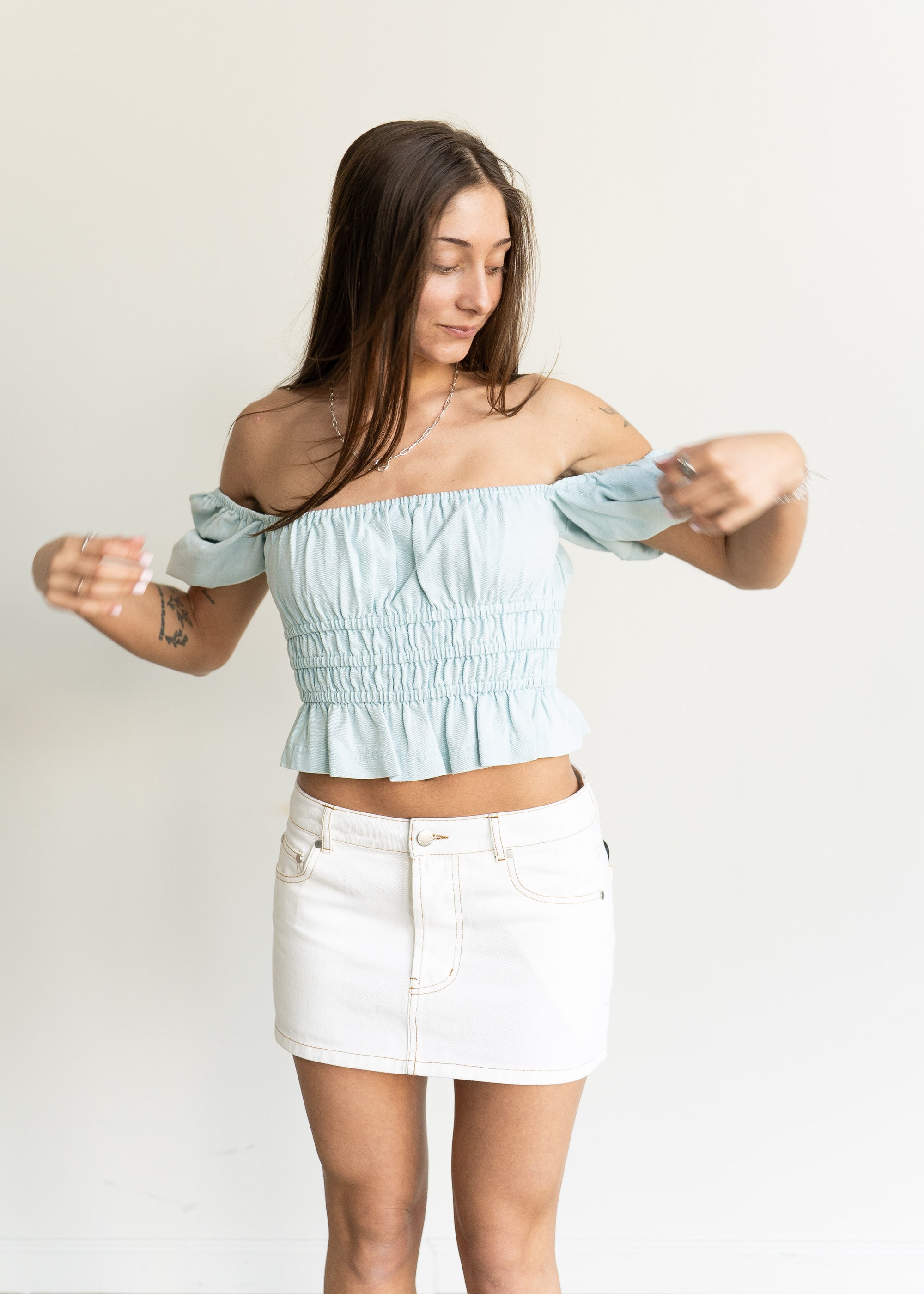 Gina Denim Mini Skirt- White
