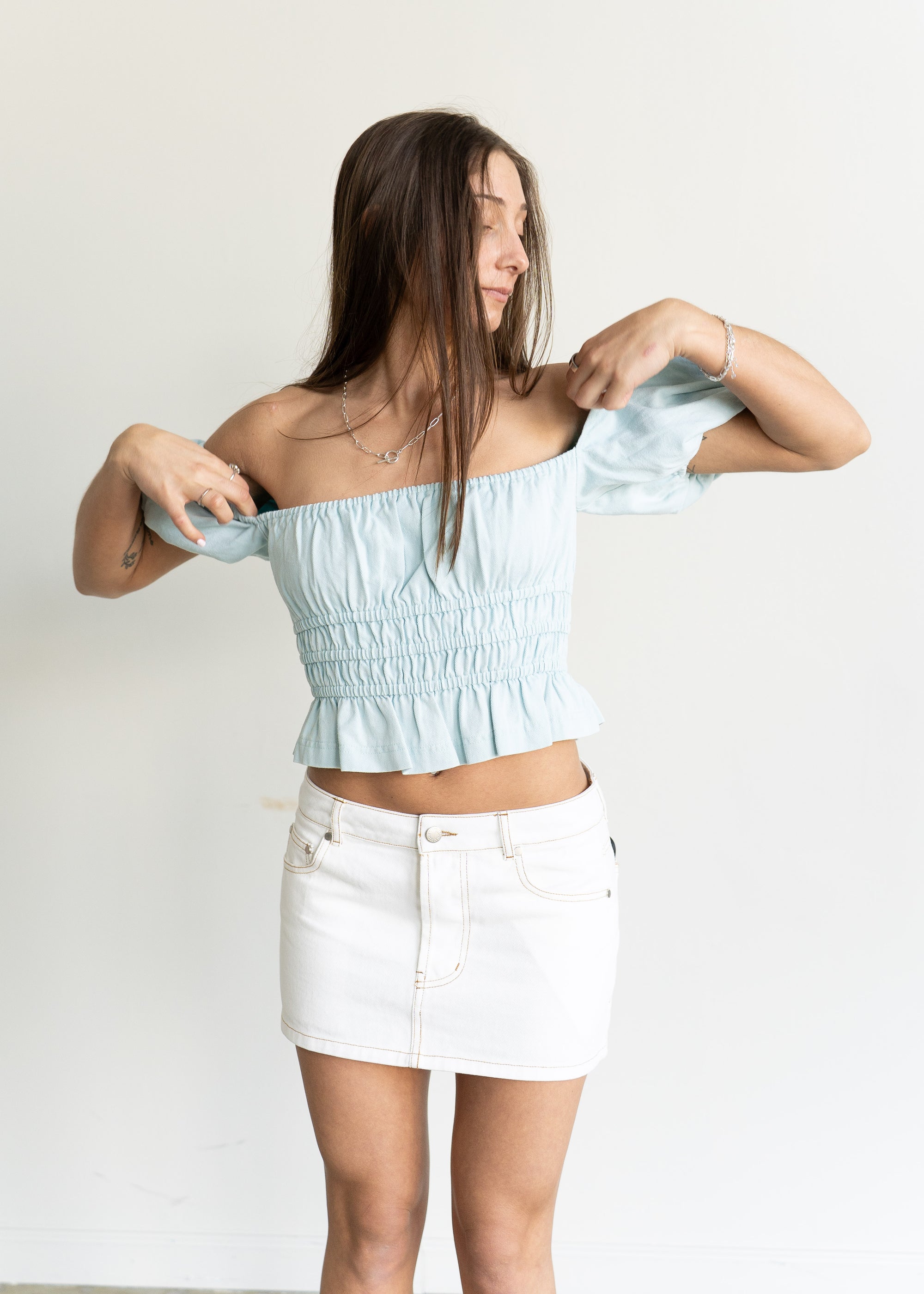 Gina Denim Mini Skirt- White