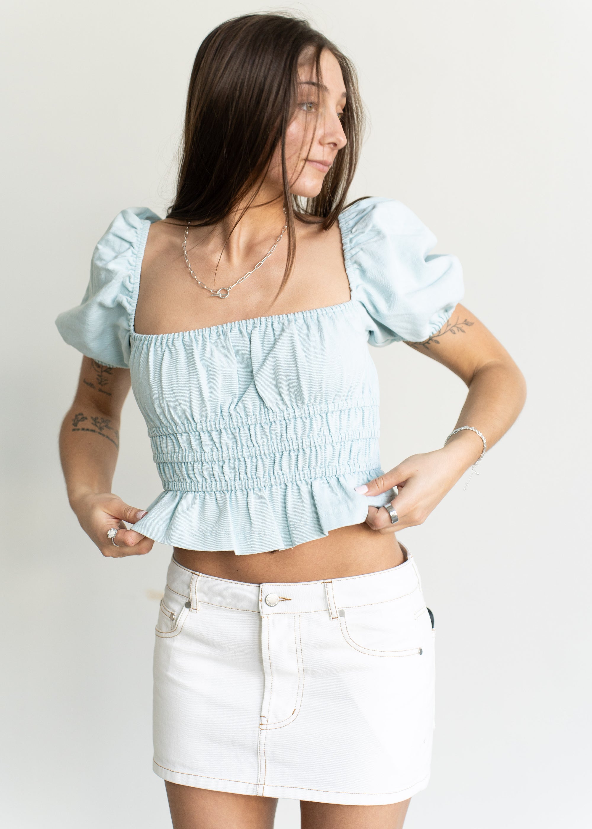Gina Denim Mini Skirt- White