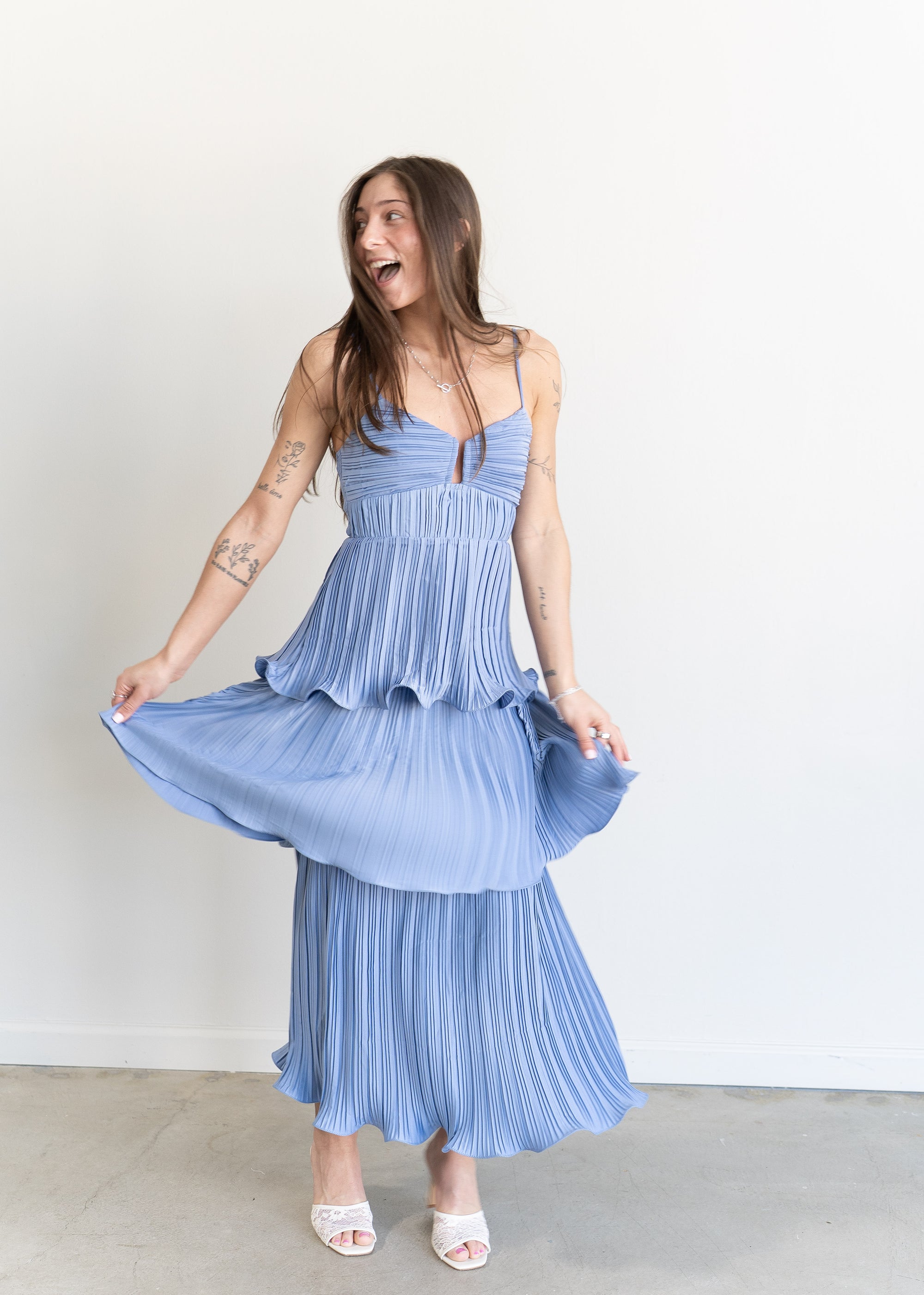 Lupin Tiered Dress- Slate Blue