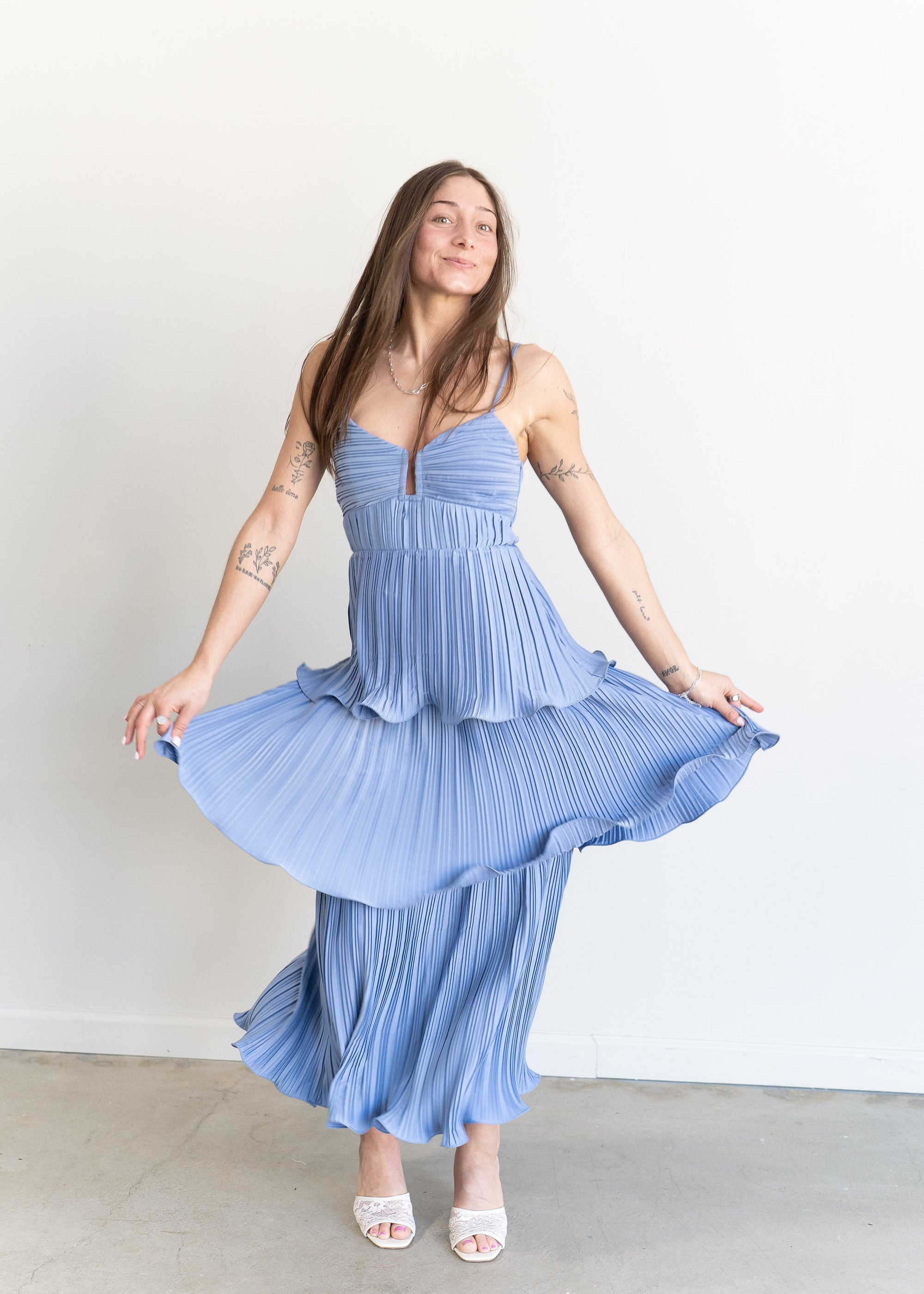 Lupin Tiered Dress- Slate Blue