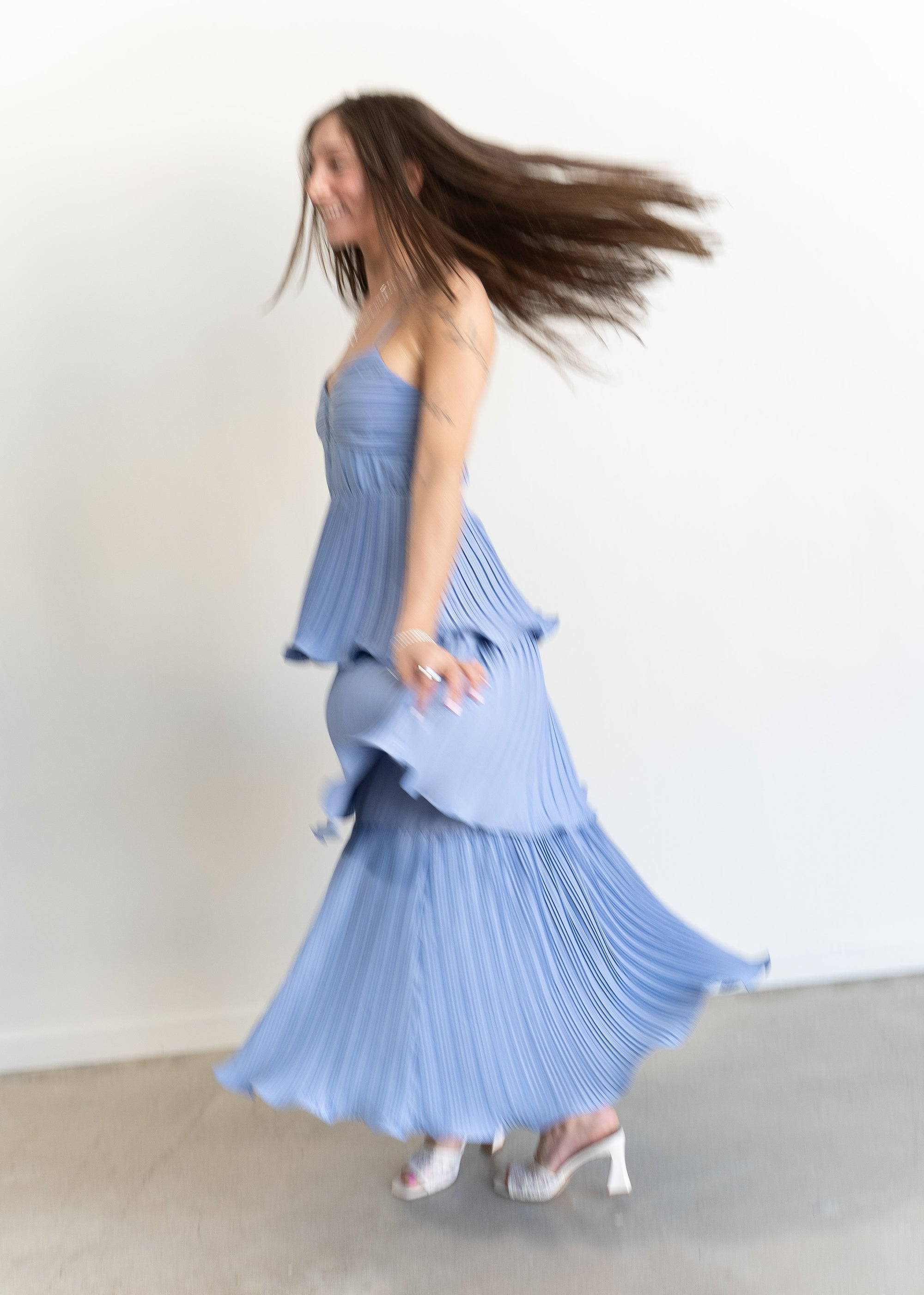Lupin Tiered Dress- Slate Blue