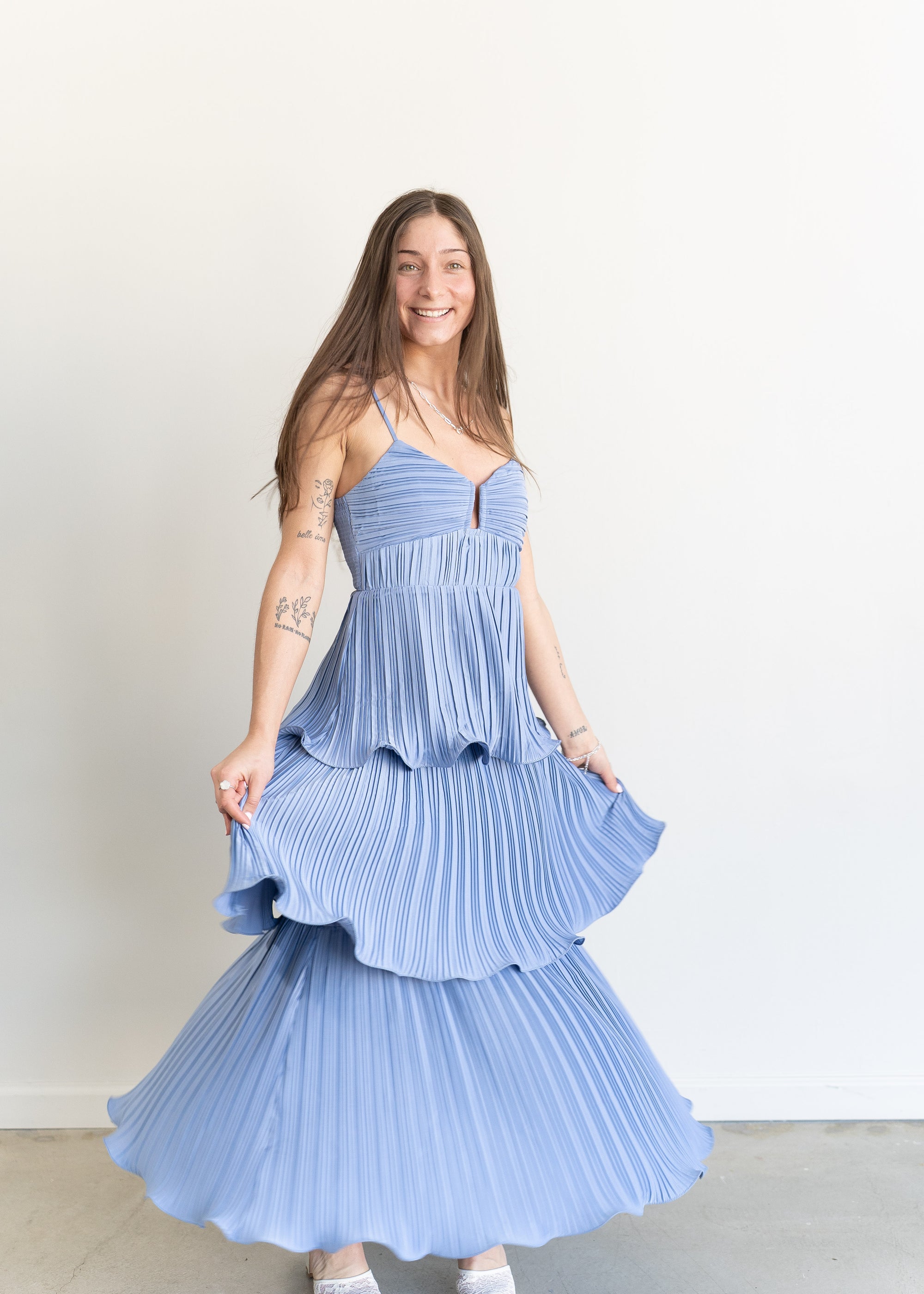 lupin pleated tiered maxi dress ASTR the Label | Lupin Pleated Tiered Maxi Dress in Sage