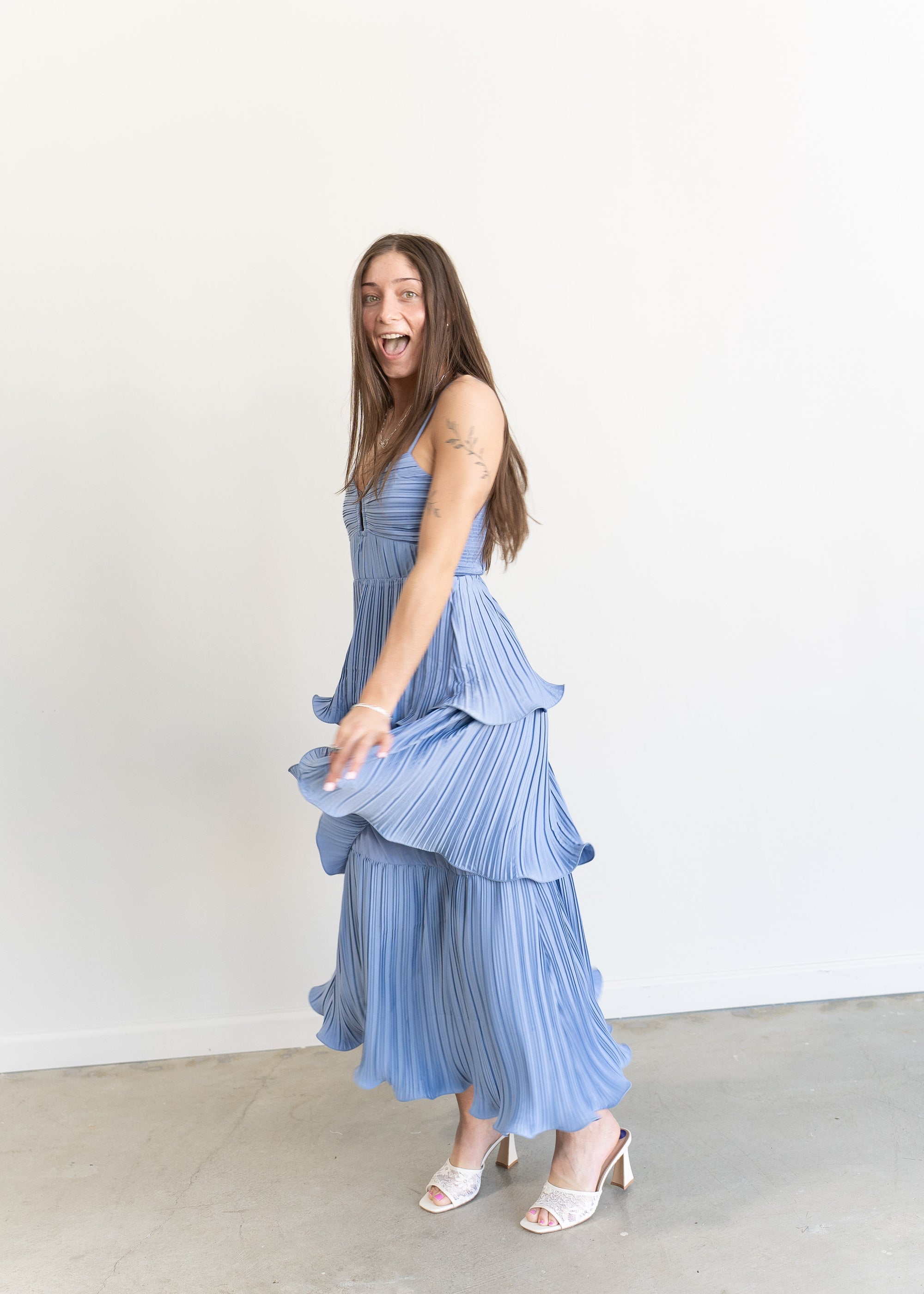 Lupin Tiered Dress- Slate Blue