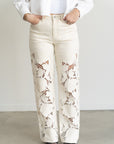 Shia Lace Detail Jeans- Beige