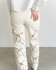 Shia Lace Detail Jeans- Beige