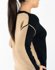 Fiore V-Neck Exposed Seam Sweater - Black Camel