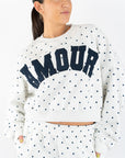 Amour Polka Dot Print Crewneck Crop Sweatshirt