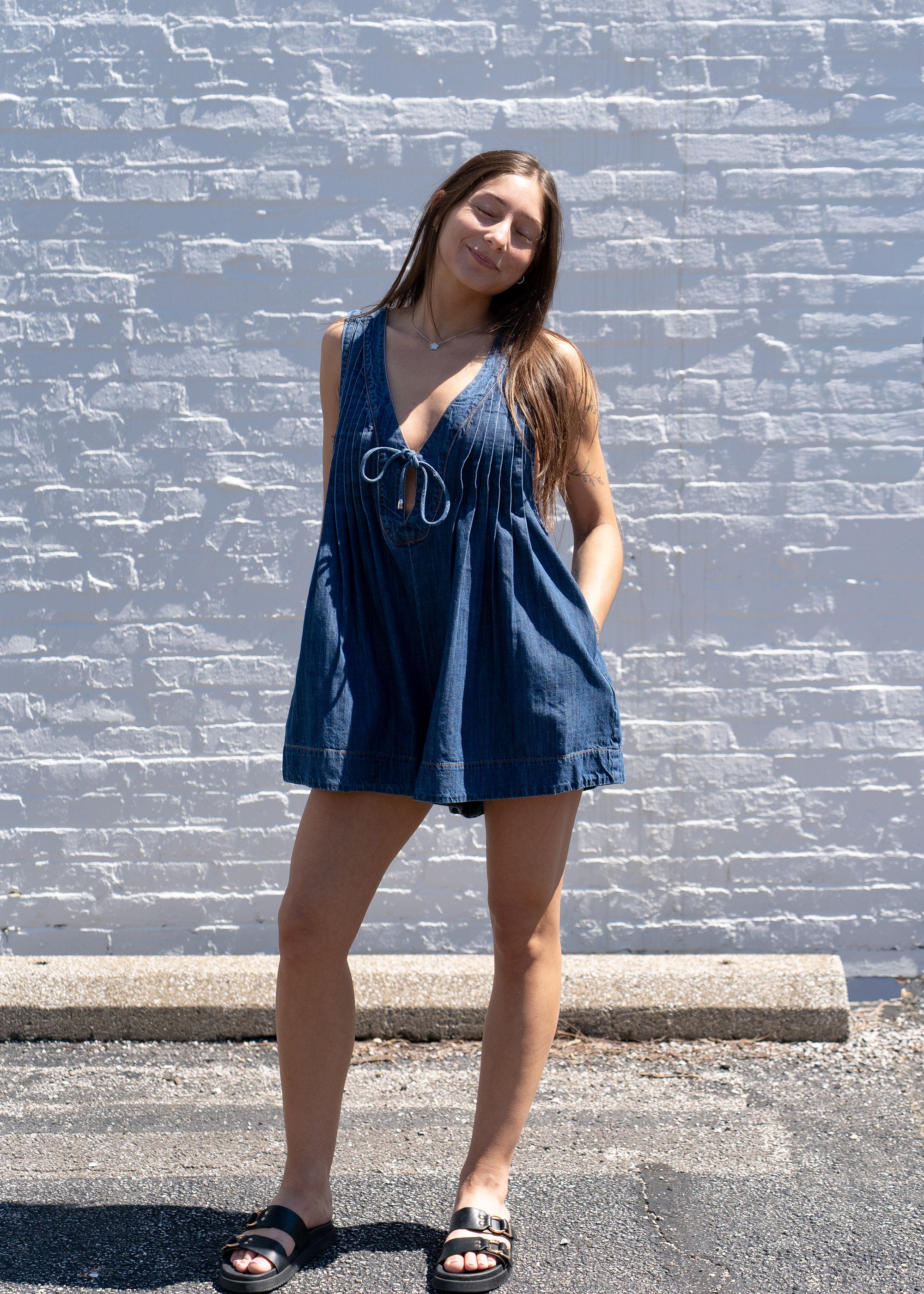 Chris Denim Tie-Front Romper