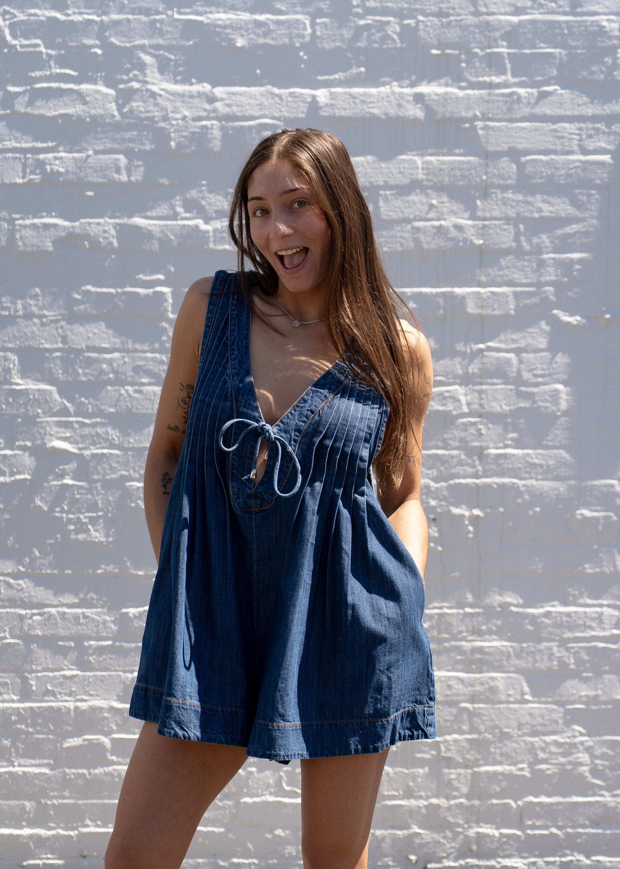Chris Denim Tie-Front Romper