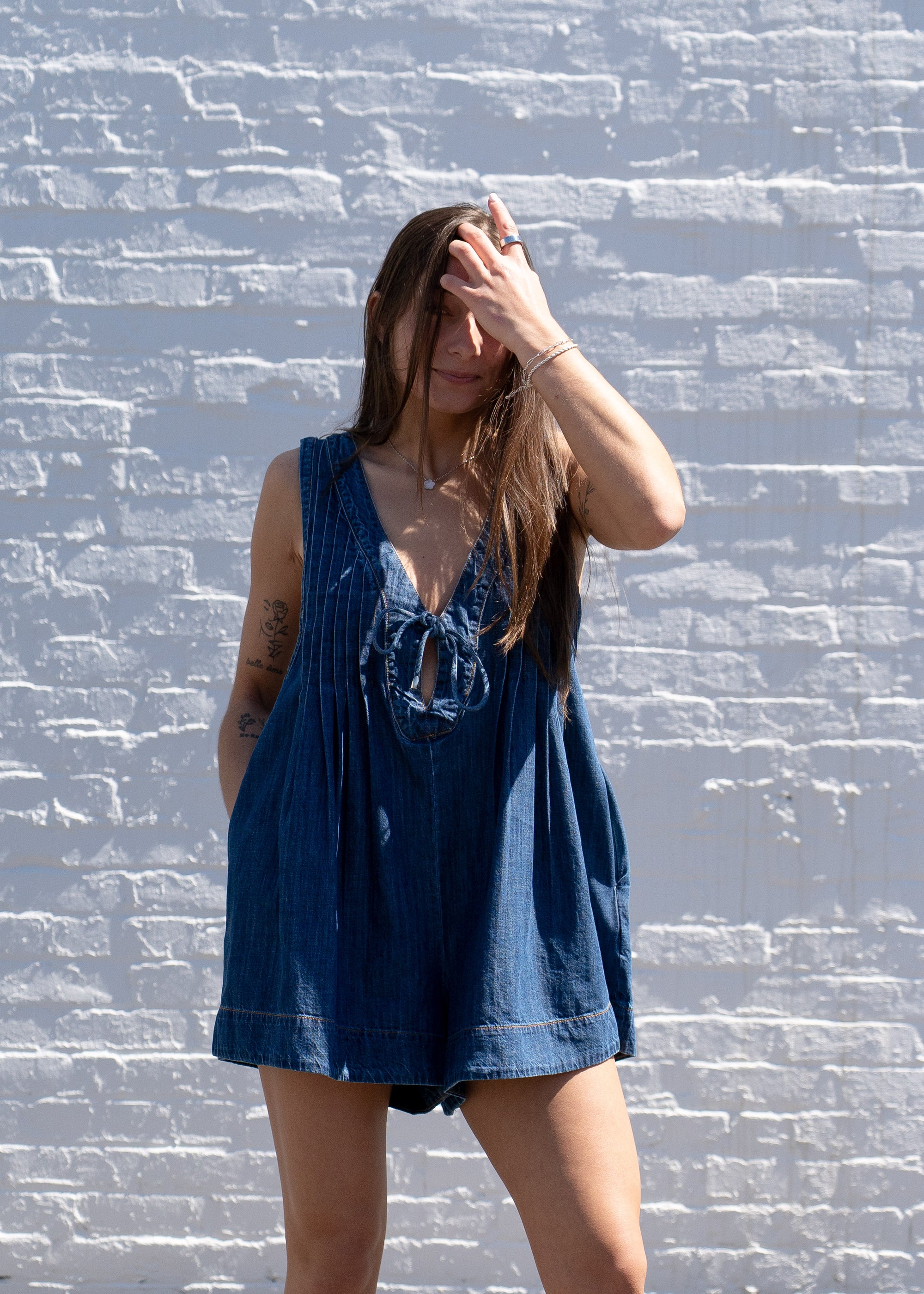 Chris Denim Tie-Front Romper